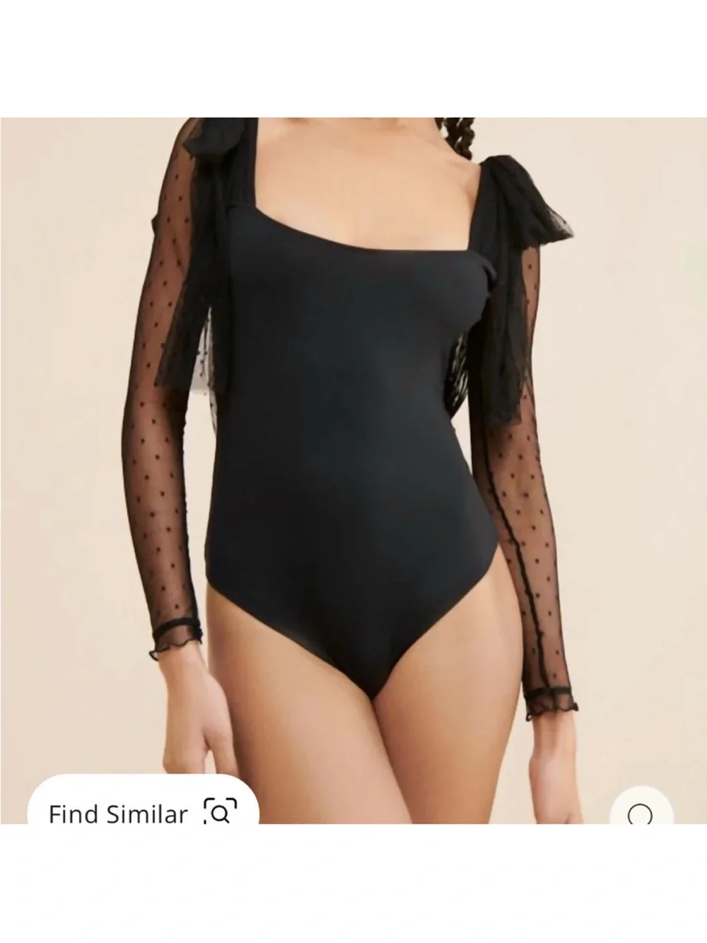 Free People Black Sheer Polka Dot Long-Sleeve Bodysuit